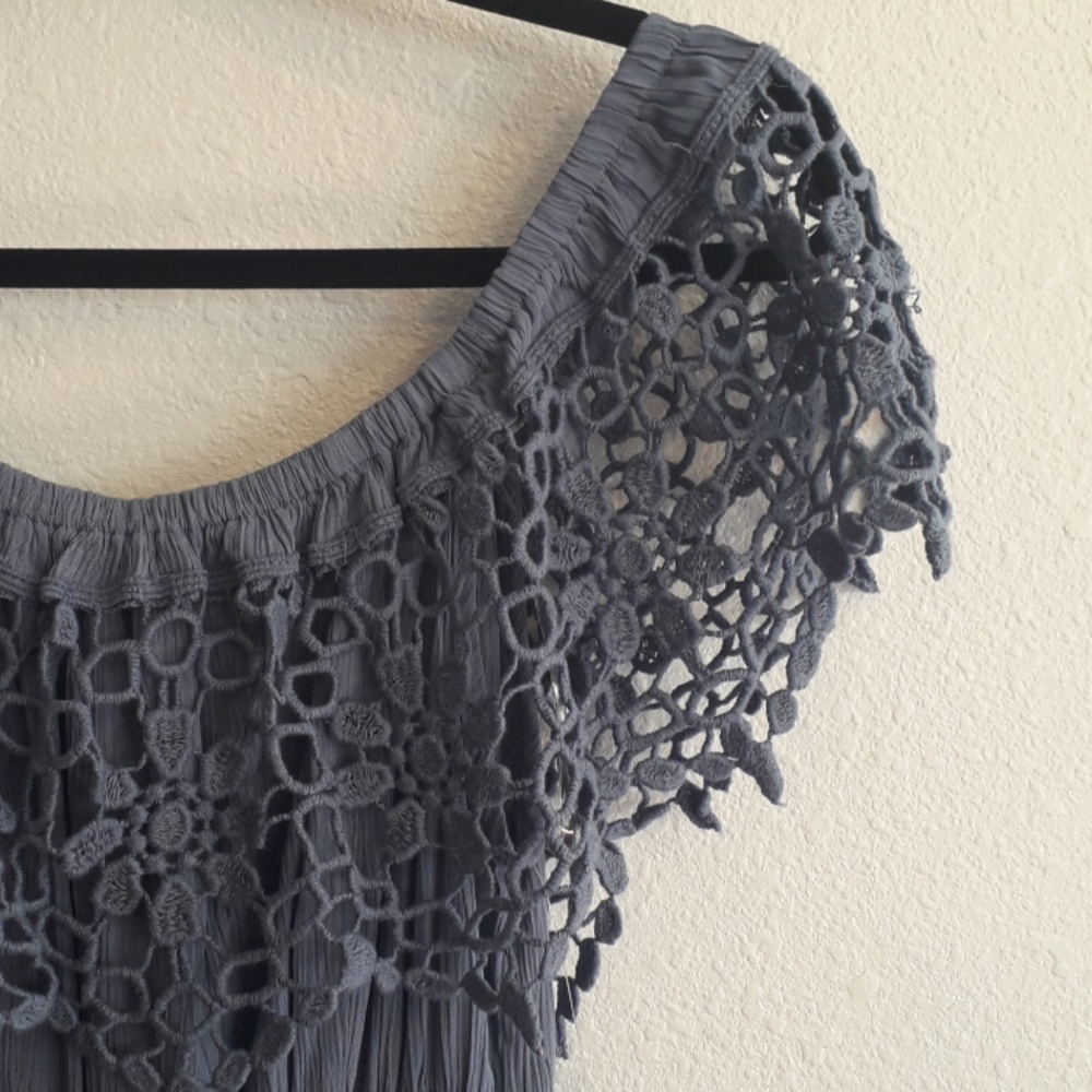 Blush Brand Boho Blue Lace Collar Gauze Pantsuit - Picture 7 of 9